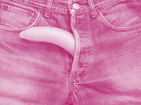 banana sticking out of man's jeans 