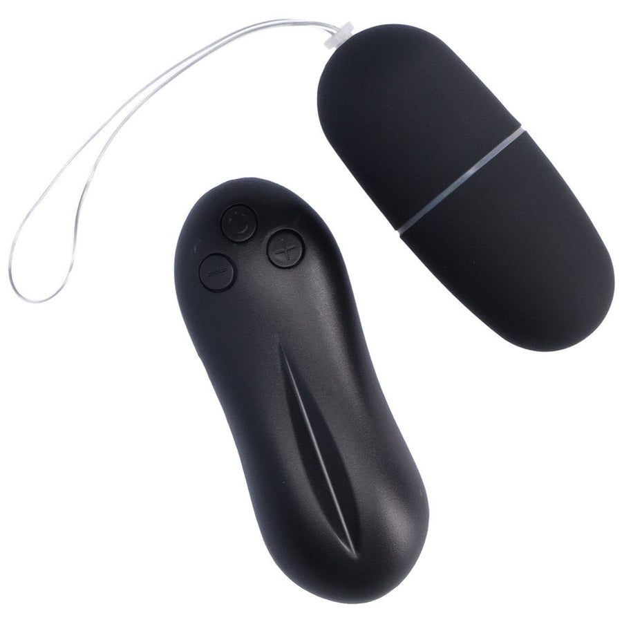 Bird's eye view of black Wireless Vibrating Egg with Remote.