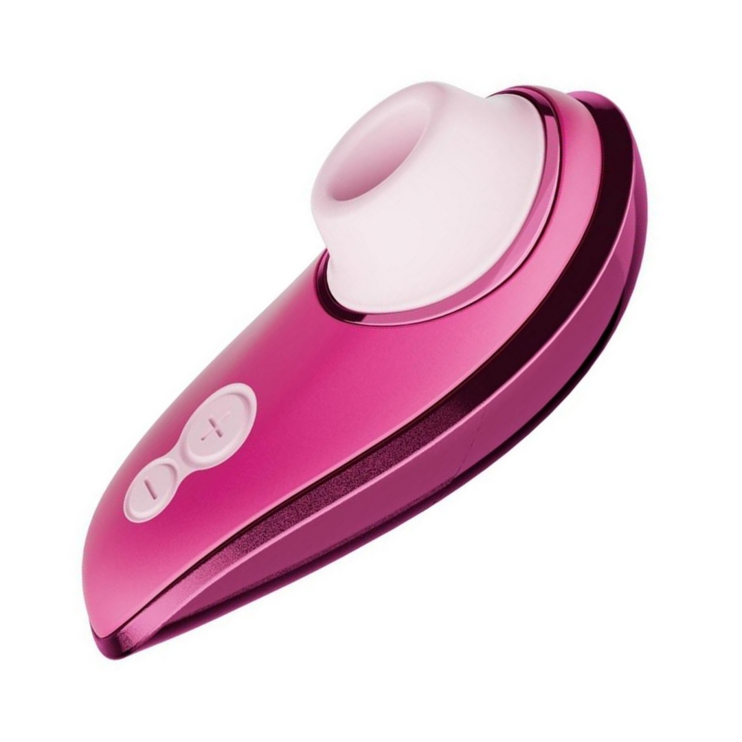 close up view of pink air pulse toy with setting buttons