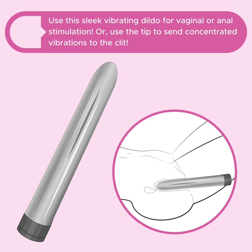 Use this sleek vibrating dildo for vaginal or anal stimulation! Or, use the tip to send concentrated vibrations to the clit!