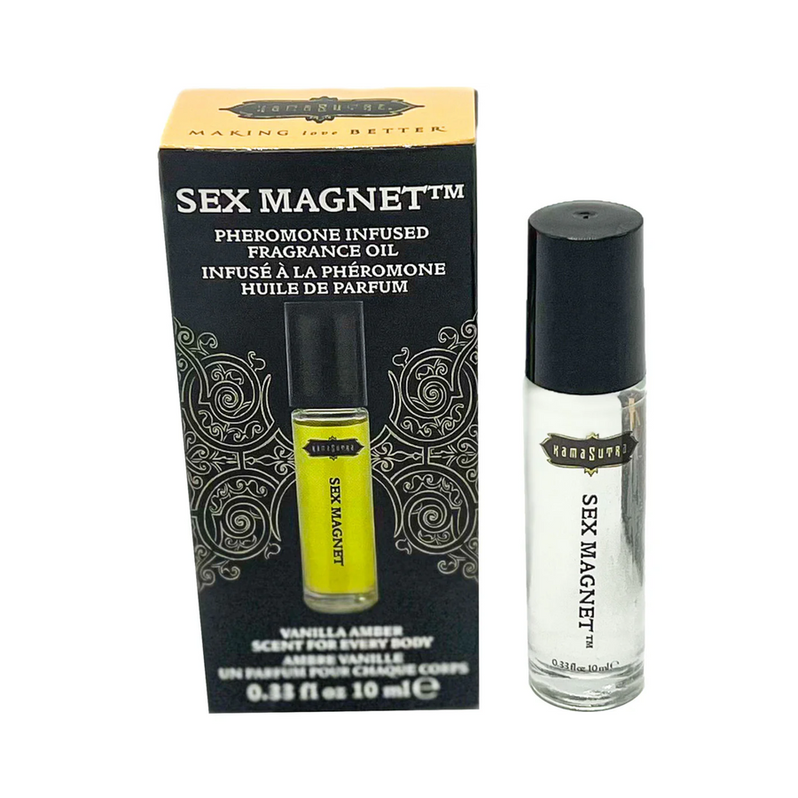 Sex Magnet Vanilla Amber Pheromone Oil Roll On next to box