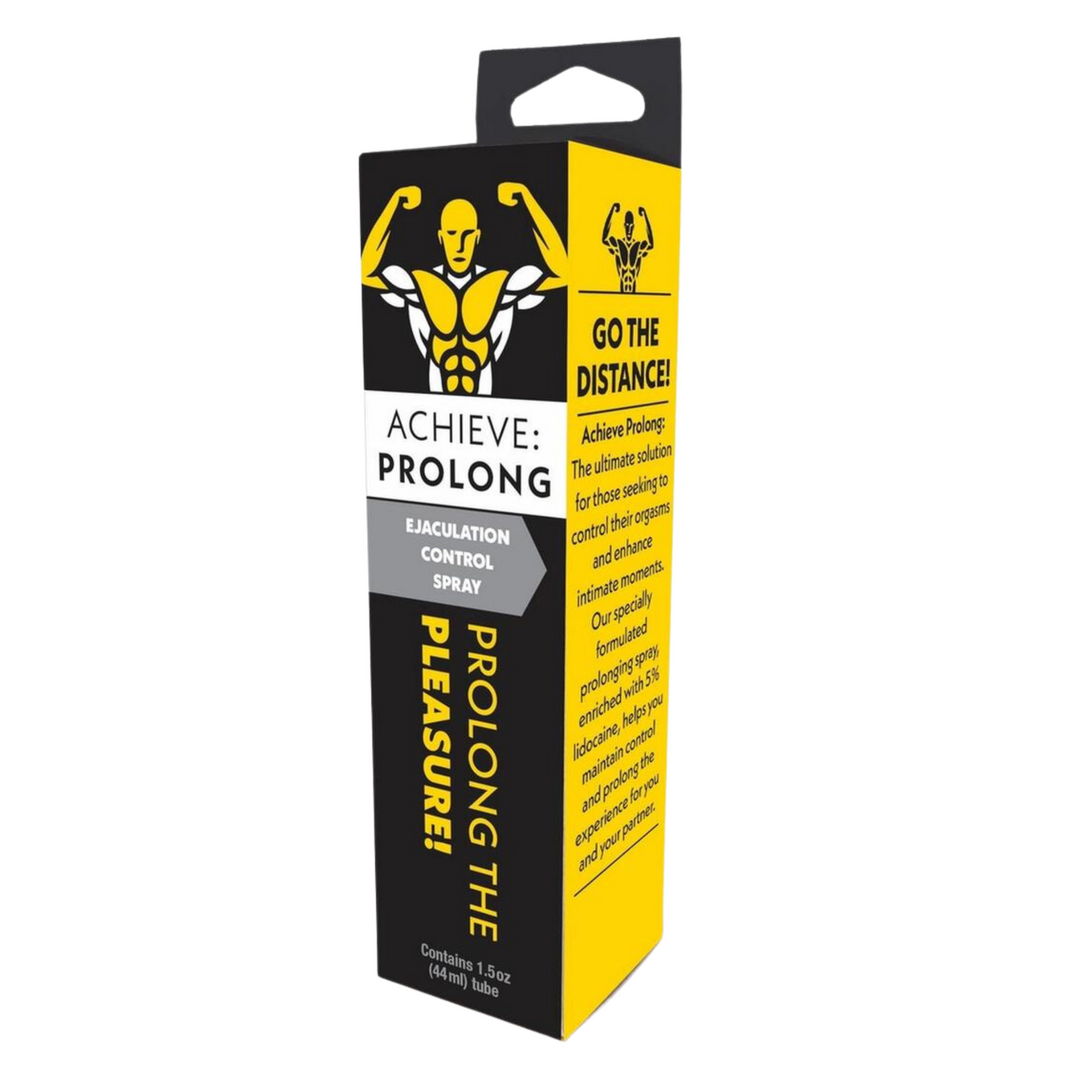 frontside of Achieve Prolong Spray inside packaging 
