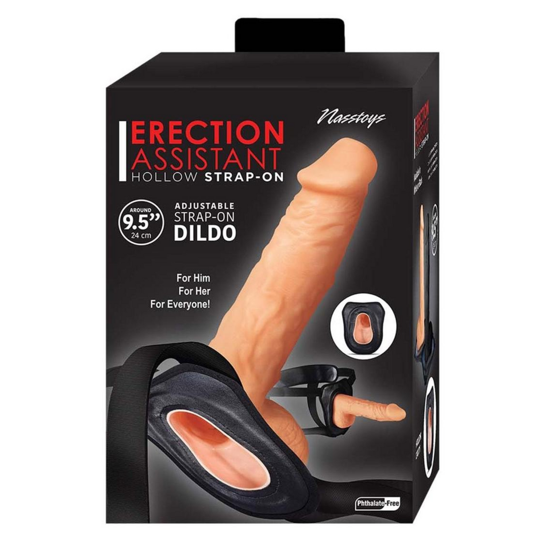 Erection Assistant Hollow Strap-On 9.5in - Vanilla, as seen inside of packaging
