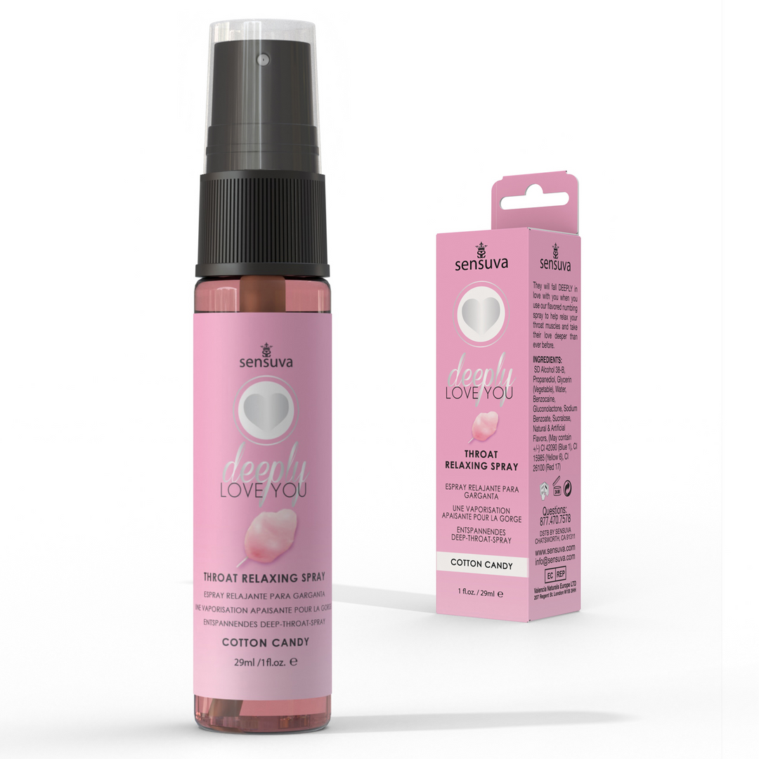 Deeply Love You Throat Relaxing Spray packaging and bottle - cotton candy 