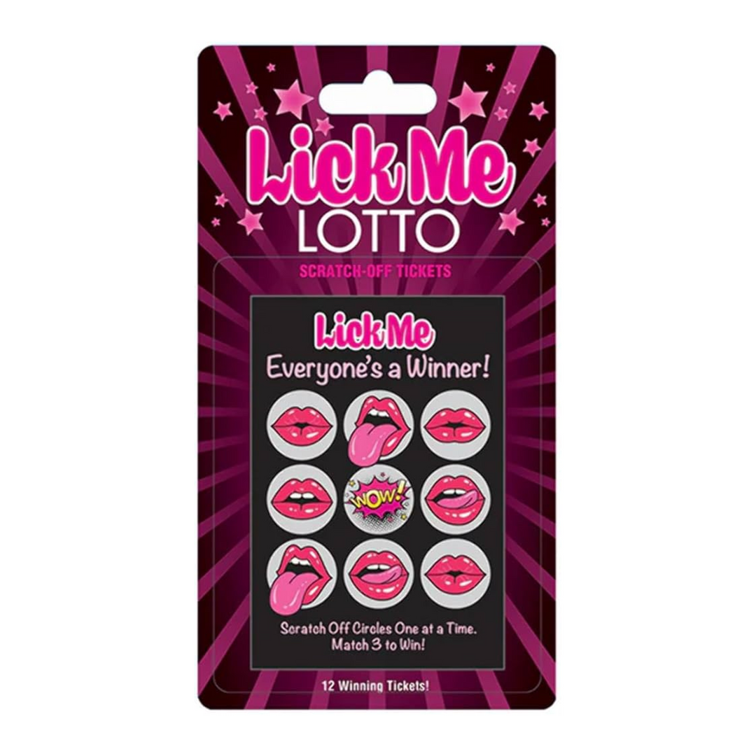 frontside of Lick Me Lotto – Scratch Ticket Oral Sex Game for Lovers