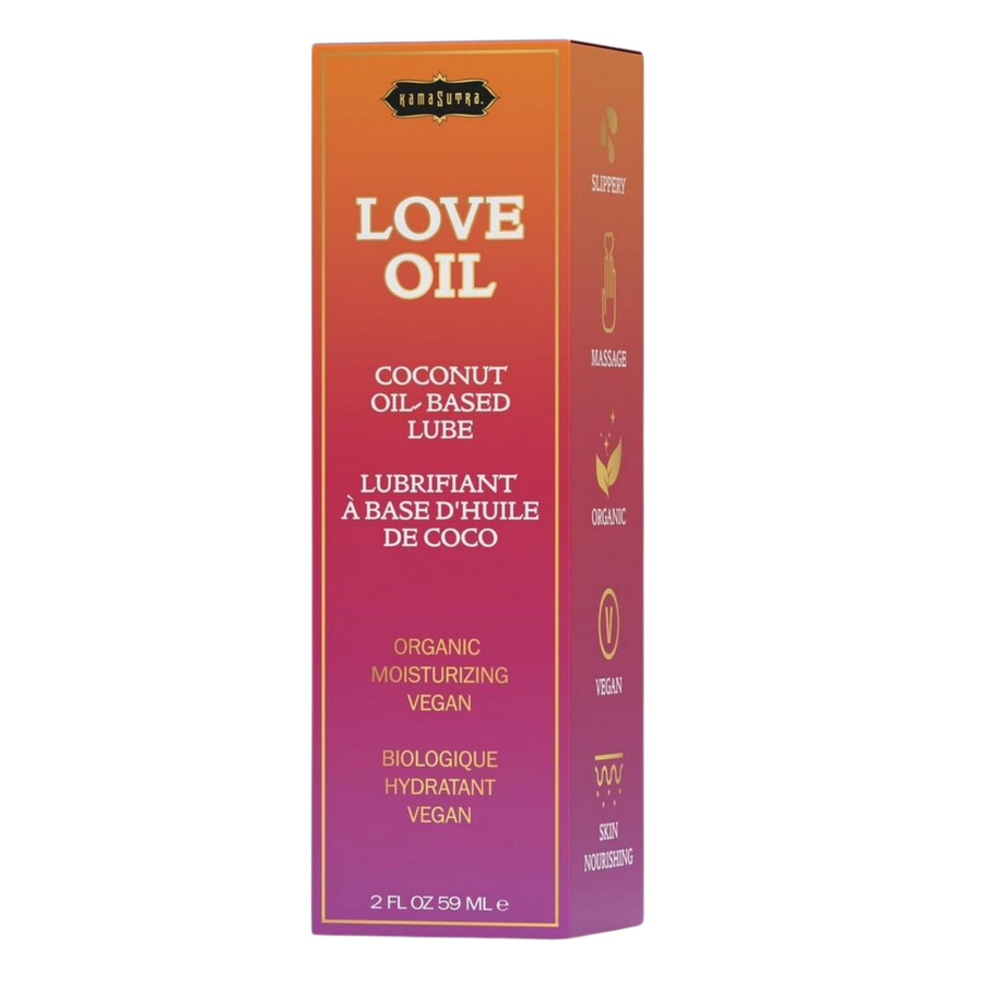 Kama Sutra Love Oil Coconut Oil Based Lubricant and Body Glide 2oz inside packaging 