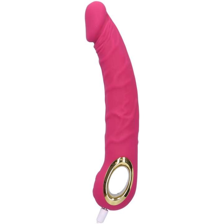 side view of the silicone vibrating dildo on charger