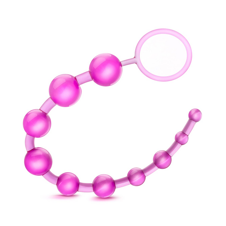 front view of hot pink sassy anal beads 