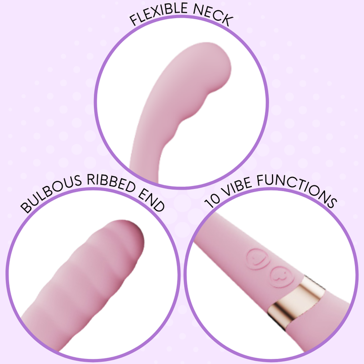 FLEXIBLE NECK, BULBOUS RIBBED END, 10 VIBE FUNCTIONS