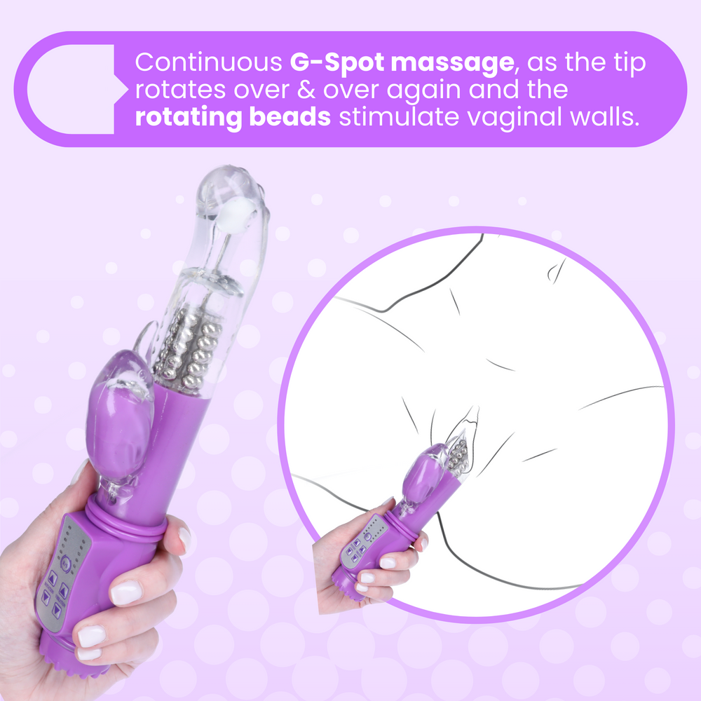 Continuous G-Spot massage as the tip rotates over & over and the rotating beads stimulate your vaginal walls