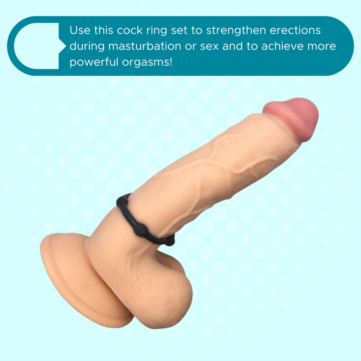 Use this cock ring set to strengthen erections during masturbation or sex and to achieve more powerful orgasms!