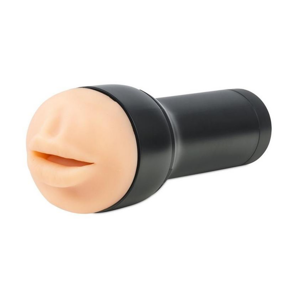 angled view of realistic mouth male masturbator with black tube 