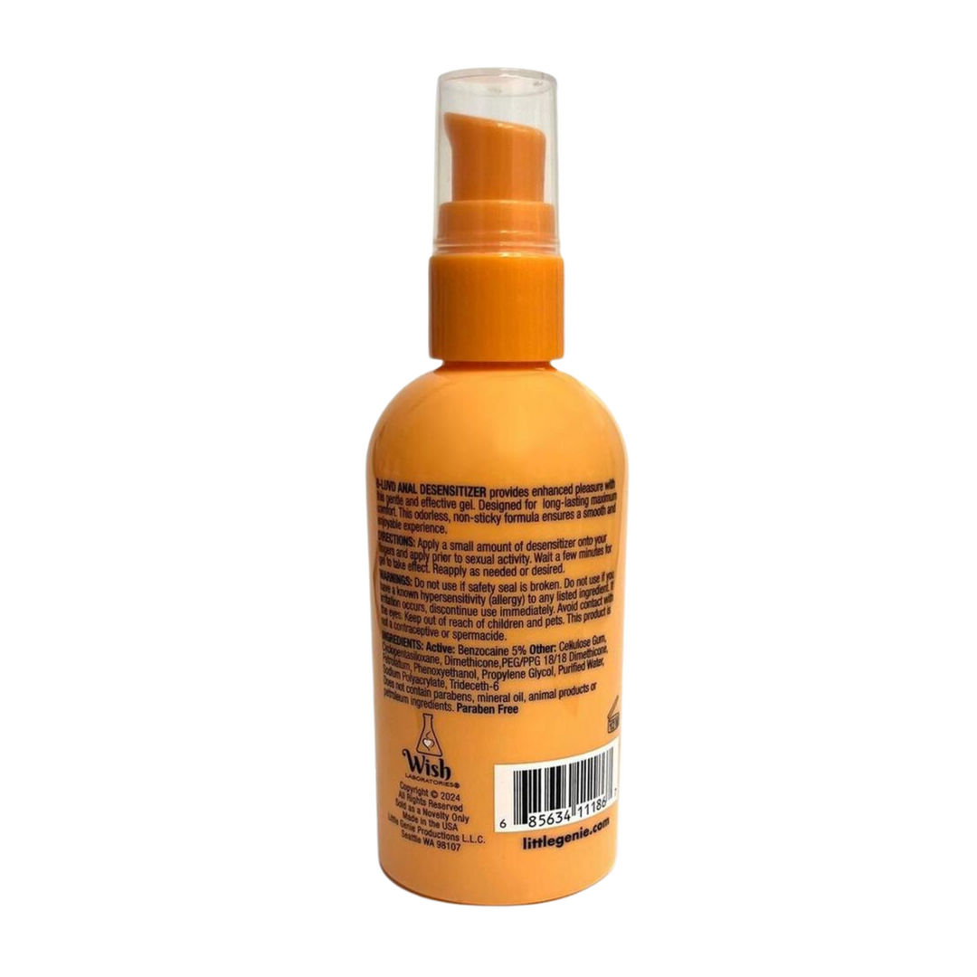 backside of B-Luvd Anal Desensitizing Lubricant 4oz bottle 