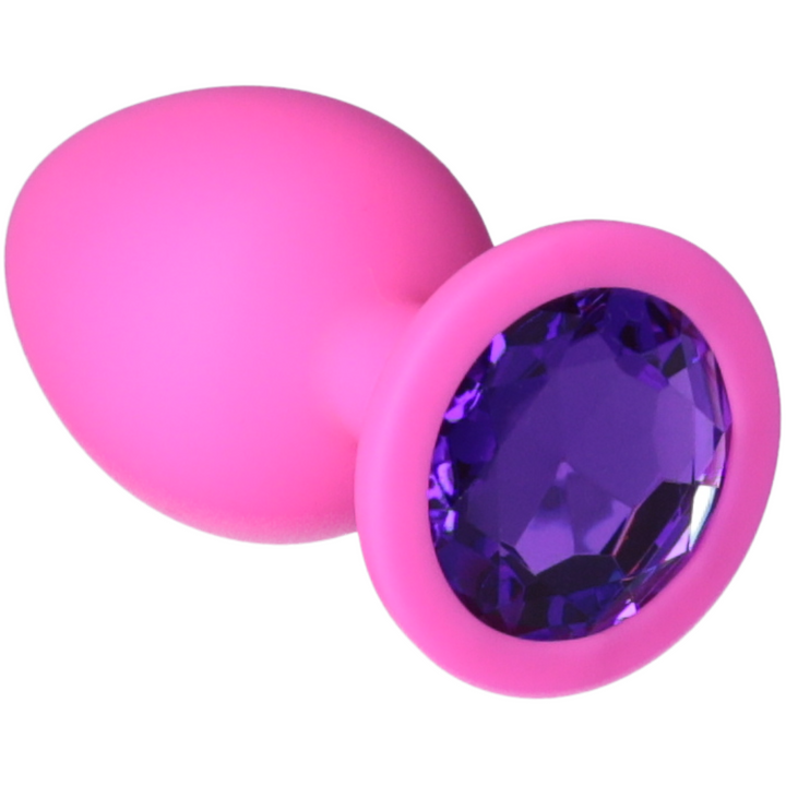 Silicone Jeweled Anal Plug pink with dark purple jewel