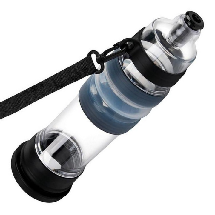 close up of Zolo Aquapump Auto Pro Silicone Penis Pump with strap 