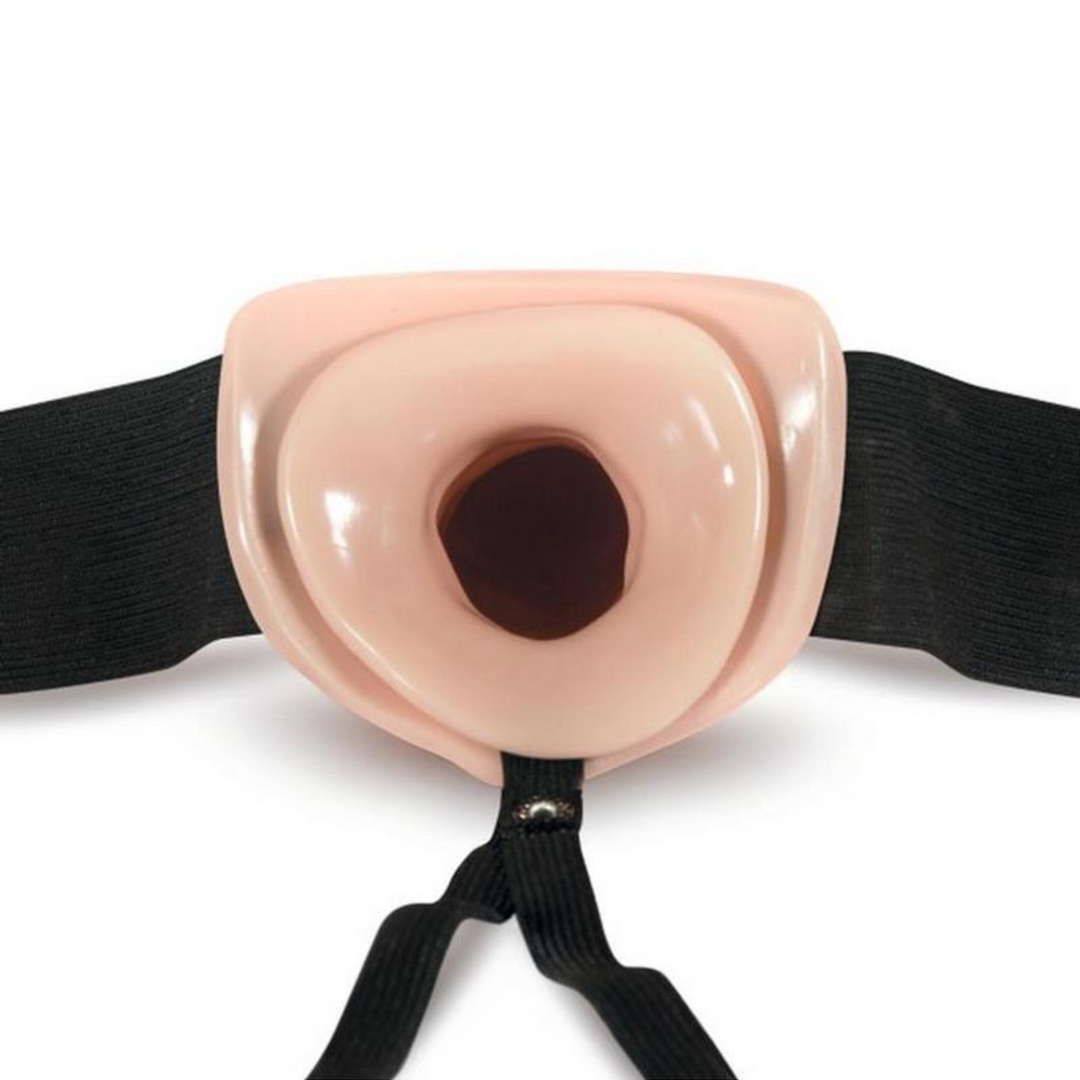 view of inside of Dr. Skin Silver Collection Hollow Strap-On with Dildo 6in, in beige color 