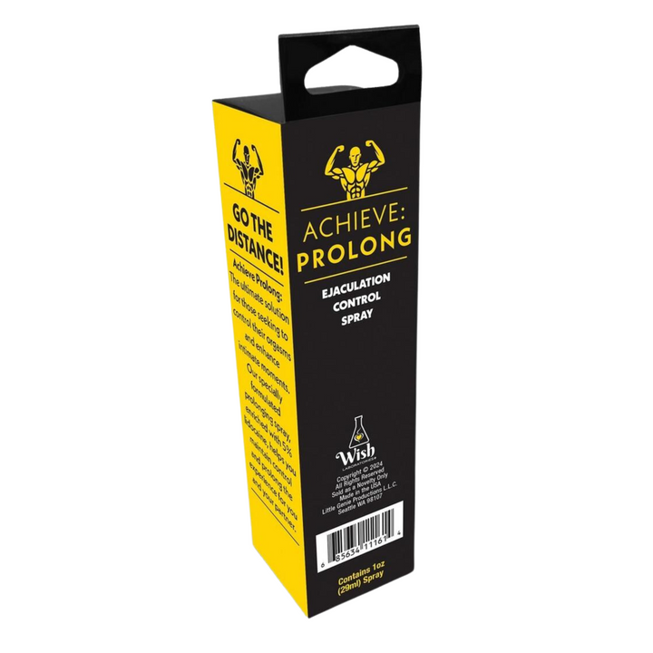 backside of Achieve Prolong Spray
 packaging 