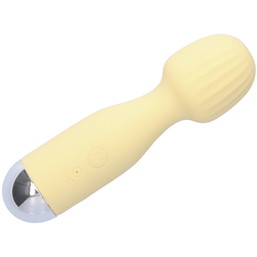 Image of Mini silicone rechargeable massage wand in the yellow color option.