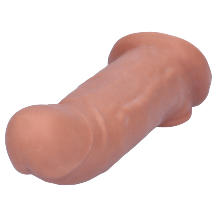 view of tip from RealRock Realistic Penis Sleeve 8in - Caramel
