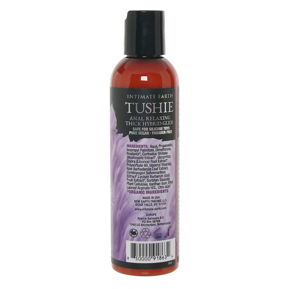 backside of Tushie Anal Relaxing Hybrid Lubricant 4oz
