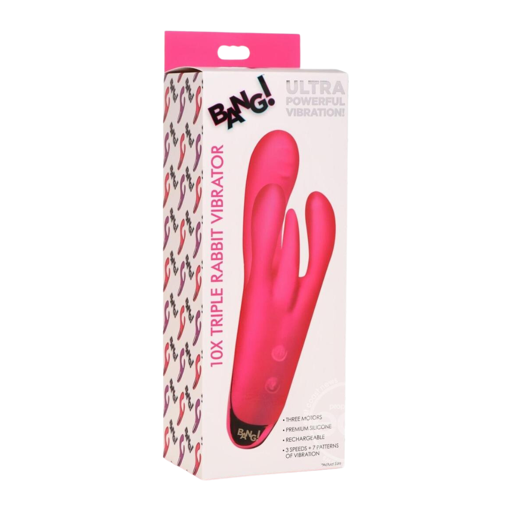 Box for pink BANG! Triple Rabbit Silicone Vibrator.