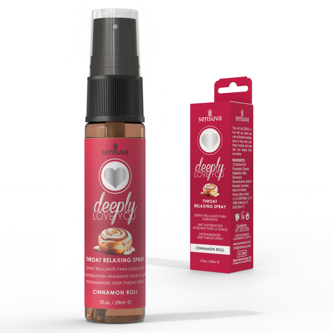 Deeply Love You Throat Relaxing Spray packaging and bottle - Cinnamon Roll 