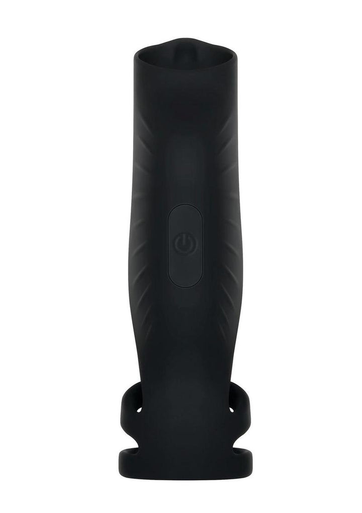 black silicone penis sleeve with vibrating functions 