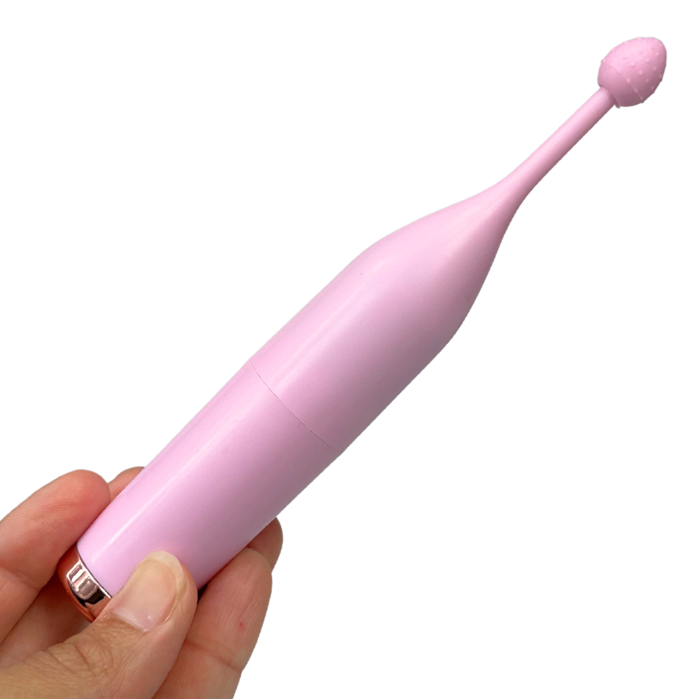 Powerful One Speed Pinpoint Vibrator image showing the on and off and one of the different tips included.