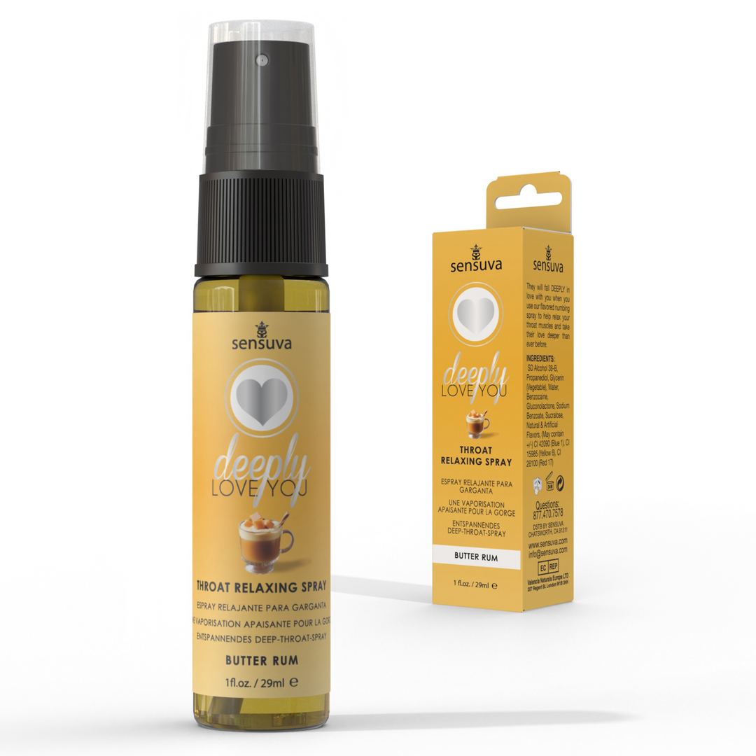 Deeply Love You Throat Relaxing Spray packaging and bottle - Butter Rum