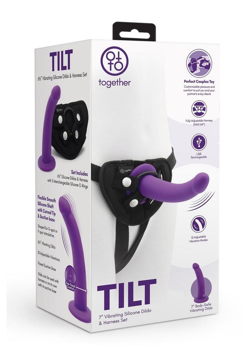 Together Toys TILT purple dildo and harness in manufacturer's packaging 