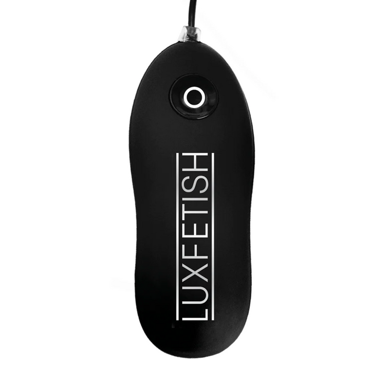 close up of remote from Unisex Vibrating Hollow Double Penetration Strap-On Dildo
 