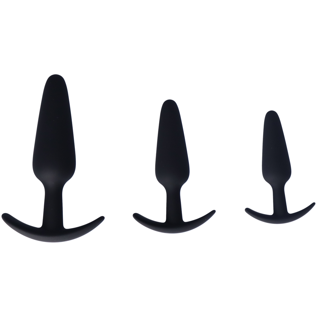 three pack of tapered butt plugs showing size difference