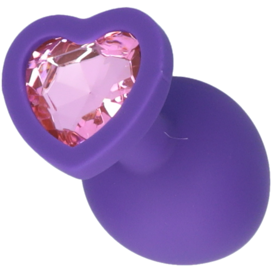 Picture of the purple butt plug, showing the pink heart jewel.