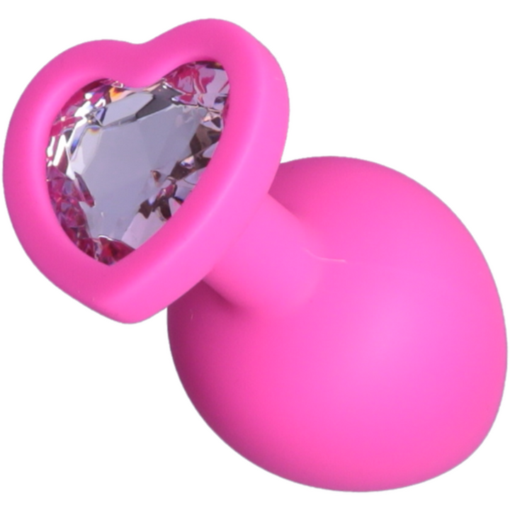 Picture of the pink butt plug, showing the pink heart jewel.