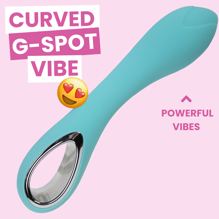 teal curved g-spot vibe, 9 powerful vibration modes