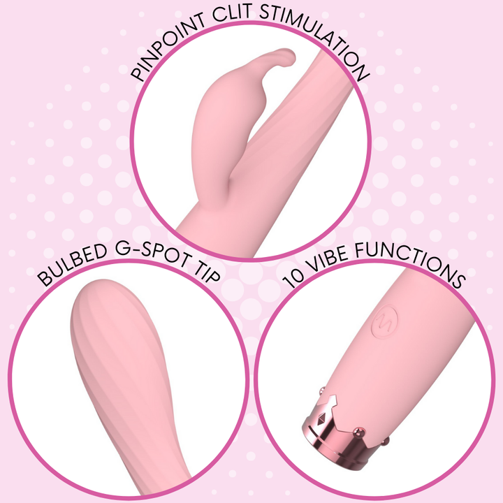 Close-up views of dual action vibrator