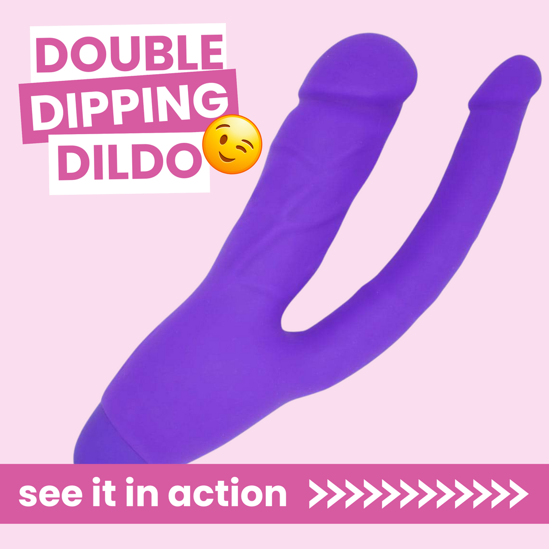 double dipping dildo vibrator, purple dual penetrating dildo, see it in action