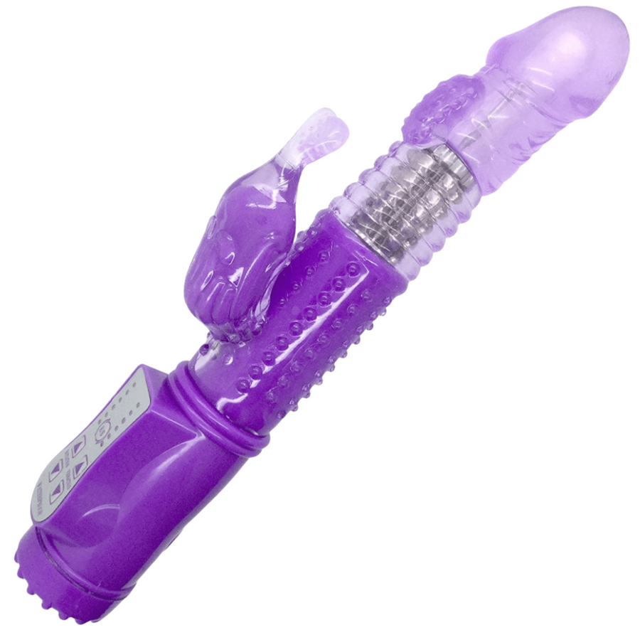 Purple ribbed rotating rabbit vibe