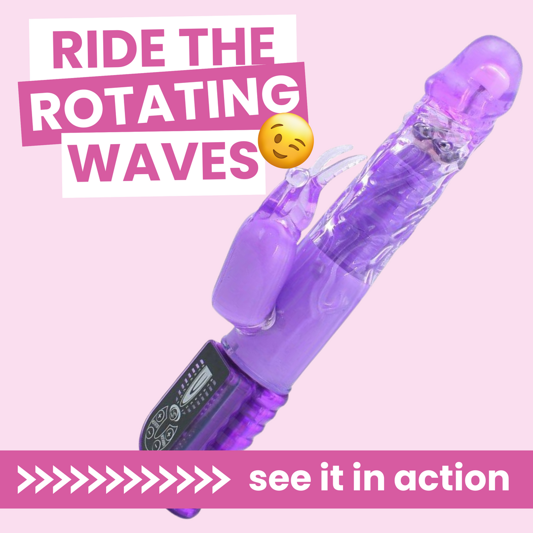 ride the rotating waves, see it in action. purple dual action rabbit vibrator