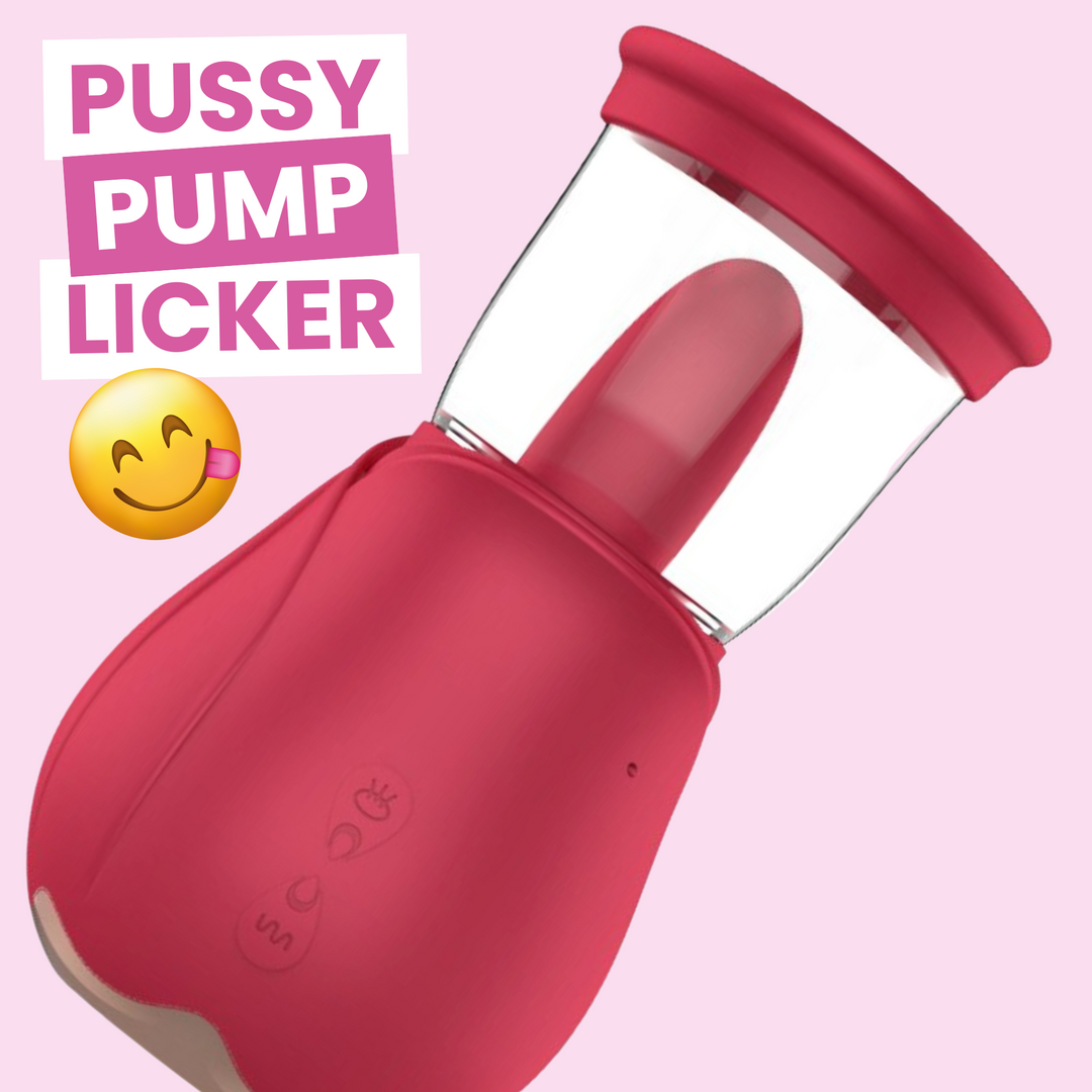 red vagina pump licker with silly face 