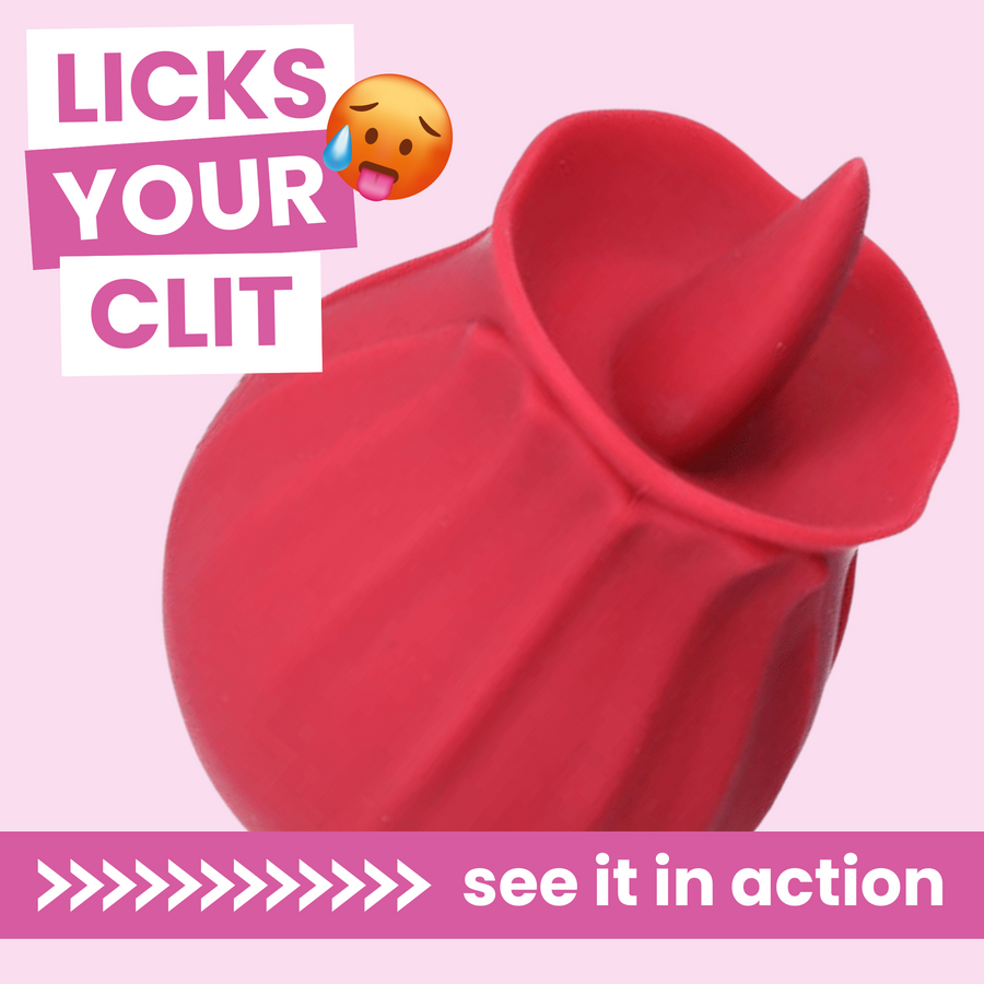 licks your clit, red rose with tongue