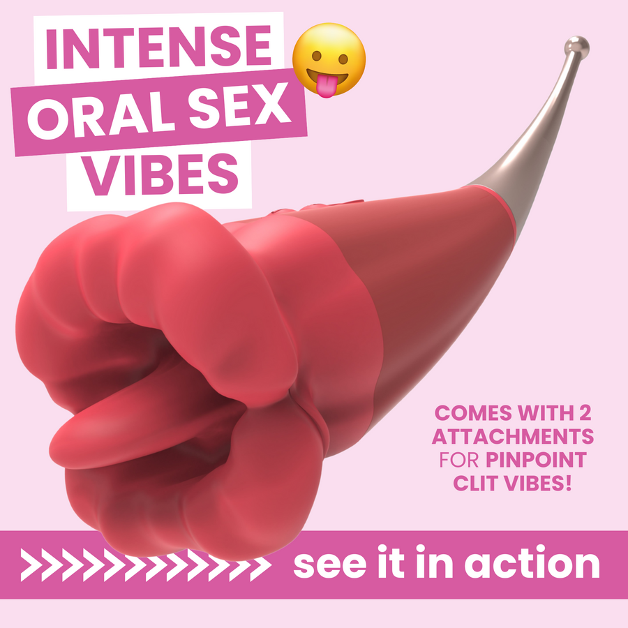 intense oral sex vibes comes with 2 attachments for pinpoint clit vibes! see it in action 