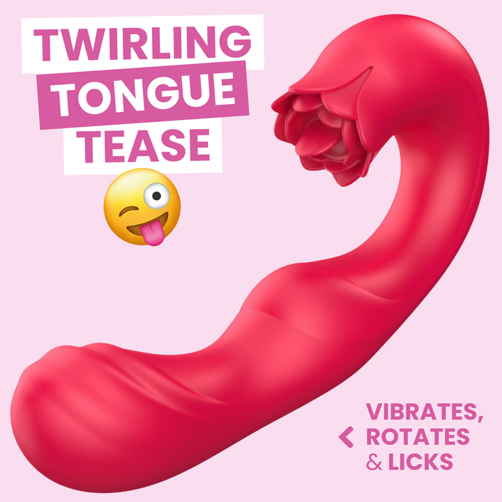 twirling tongue tease with pink background 