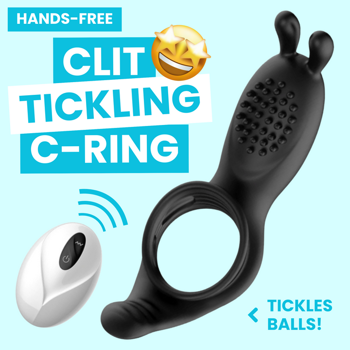 HANDS-FREE CLIT TICKLING C-RING. TICKLES BALLS!