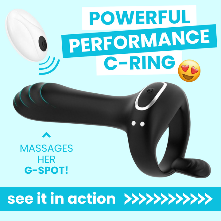 Powerful performance c-ring. Massages her G-spot. See it in action