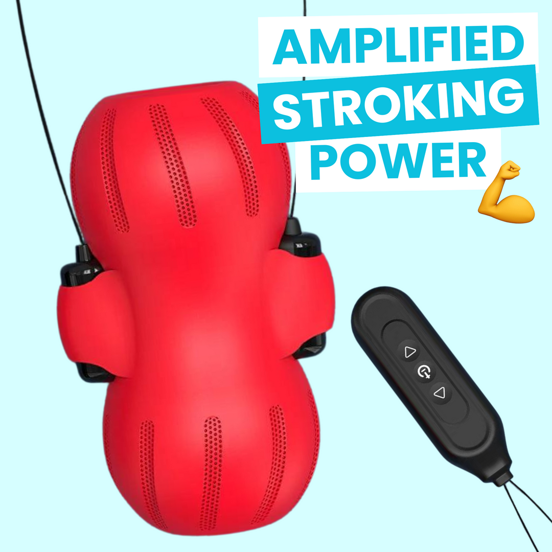 Amplified stroking power - x-strong vibrating masturbator in red