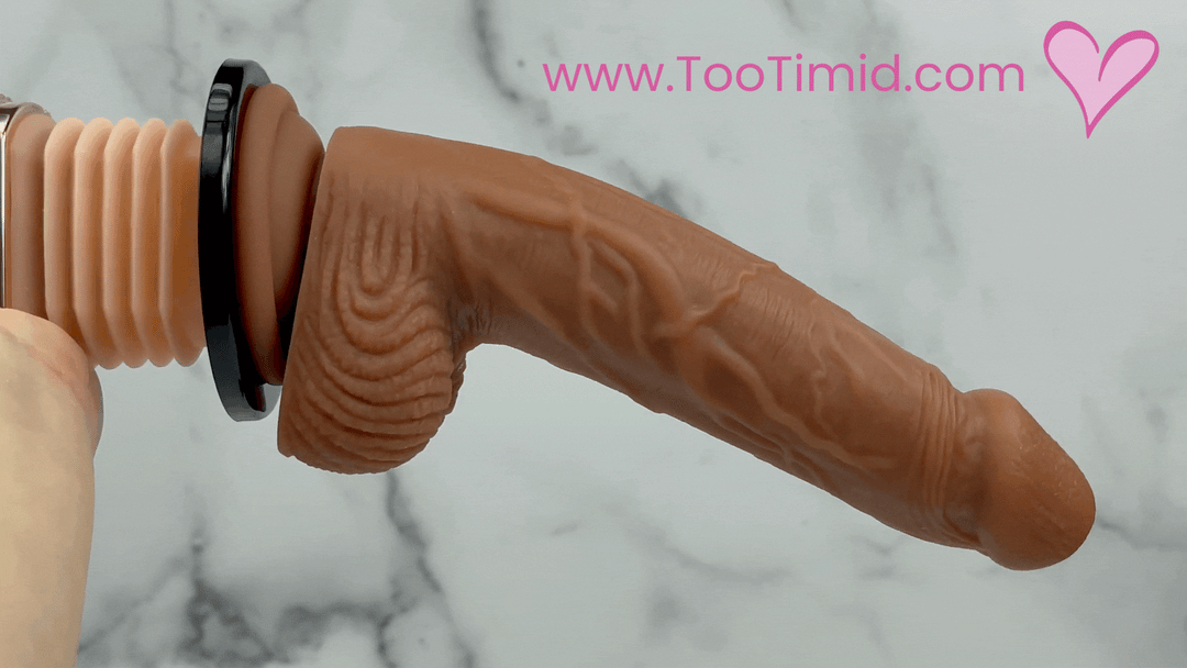 GIF  thrusting and vibrating realistic sex machine dildo with dildo compatible base with dildo