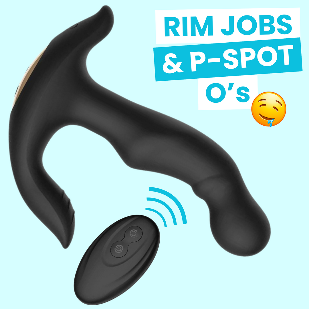 Rim jobs and p-spot o's. Prostate massager in black with remote