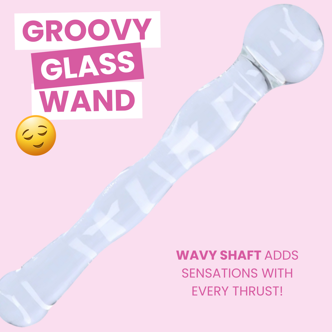 GROOVY GLASS WAND. WAVY SHAFT ADDS SENSATIONS WITH EVERY THRUST!