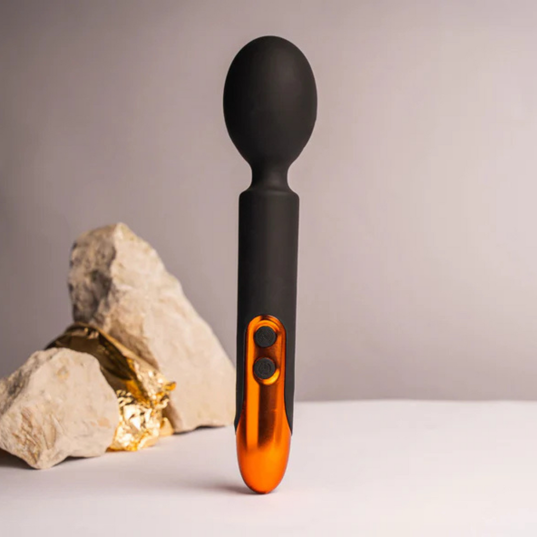 Black and gold wand massager front view